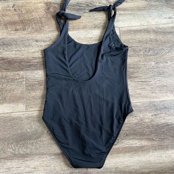 Beth Richards COCO Black One Piece Swimsuit Size Large Tie Shoulder U Back Swim - Picture 10 of 13